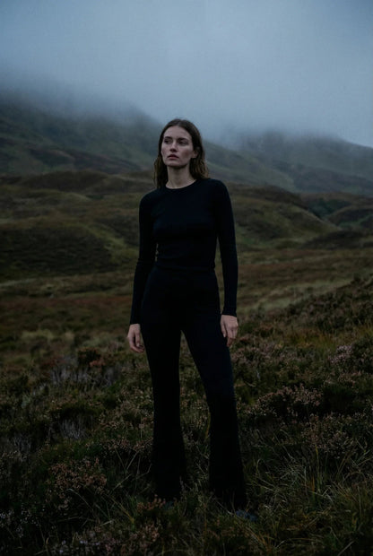 Merino Wool Flared Pants - Black