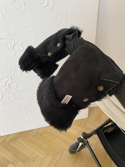Black Natural Lambskin Stroller Hand Muffs-1